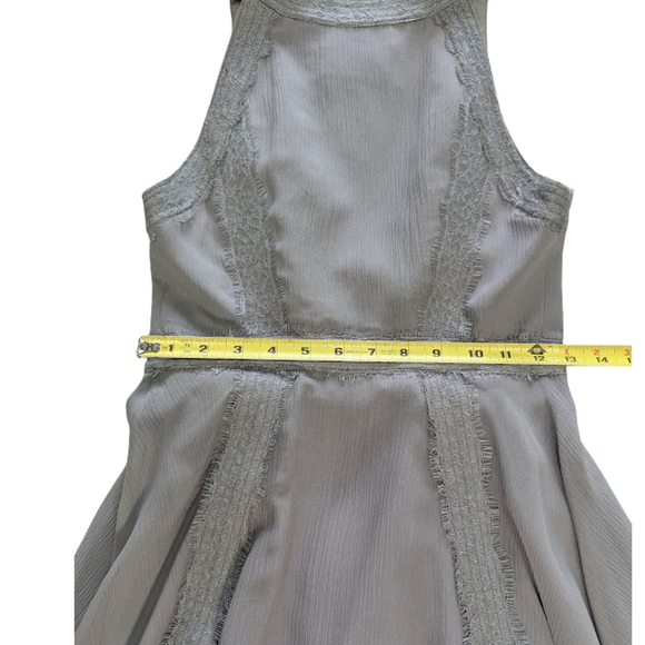 Va Et Vien Soft Goth Lace-Trim Silk Chiffon Wrap Dress – Slate Gray – Size 0 - Picture 7 of 16